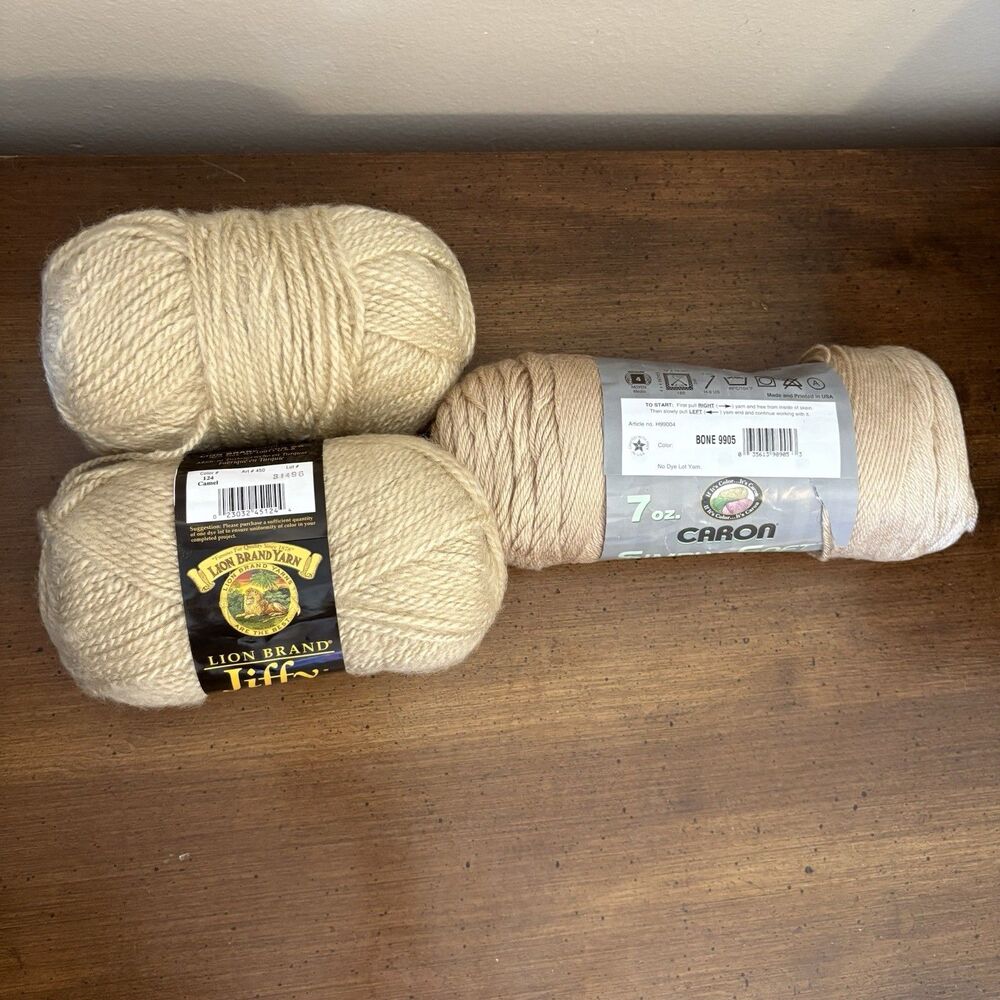 Lion Brand Jiffy Quick Easy Mohair Look Camel 2 Caron Simply Soft Bone 1 Yarn